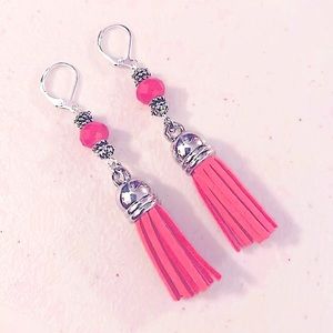 Pink & Silver-Tone Tassel Earrings